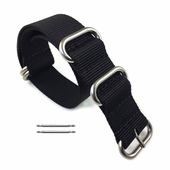 5 Ring Ballistic Army Military Black Nylon Fabric 22mm Watch Band Strap #3013