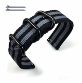 Black & Gray Stripes Nylon 22mm Watch Band Strap Belt Army Military #6042