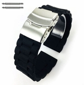 Black Silicone Replacement 22mm Watch Band Strap Double Locking Buckle #4091