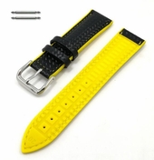 Black & Yellow Carbon Fiber Leather 22mm Replacement Watch Band Strap #1503