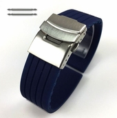 Blue Silicone Replacement 22mm Watch Band Strap Double Locking Steel Buckle #4015