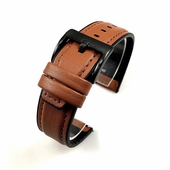 Light Brown 22mm Leather Watch Strap Quick Release Band Black Steel Buckle #1518