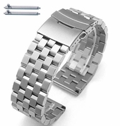 Stainless Steel Metal 22mm Watch Band Bracelet Double Locking Buckle #5051